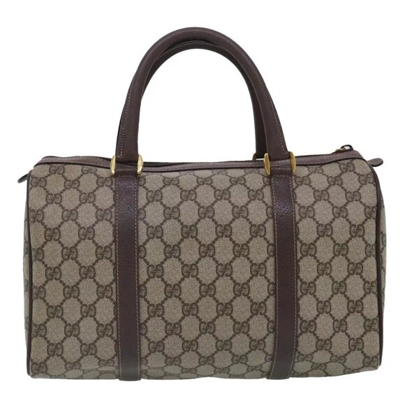 GUCCI GG Supreme Web Sherry Line Boston Bag PVC Beige Gold 40 20 007 Auth - Picture 11 of 16